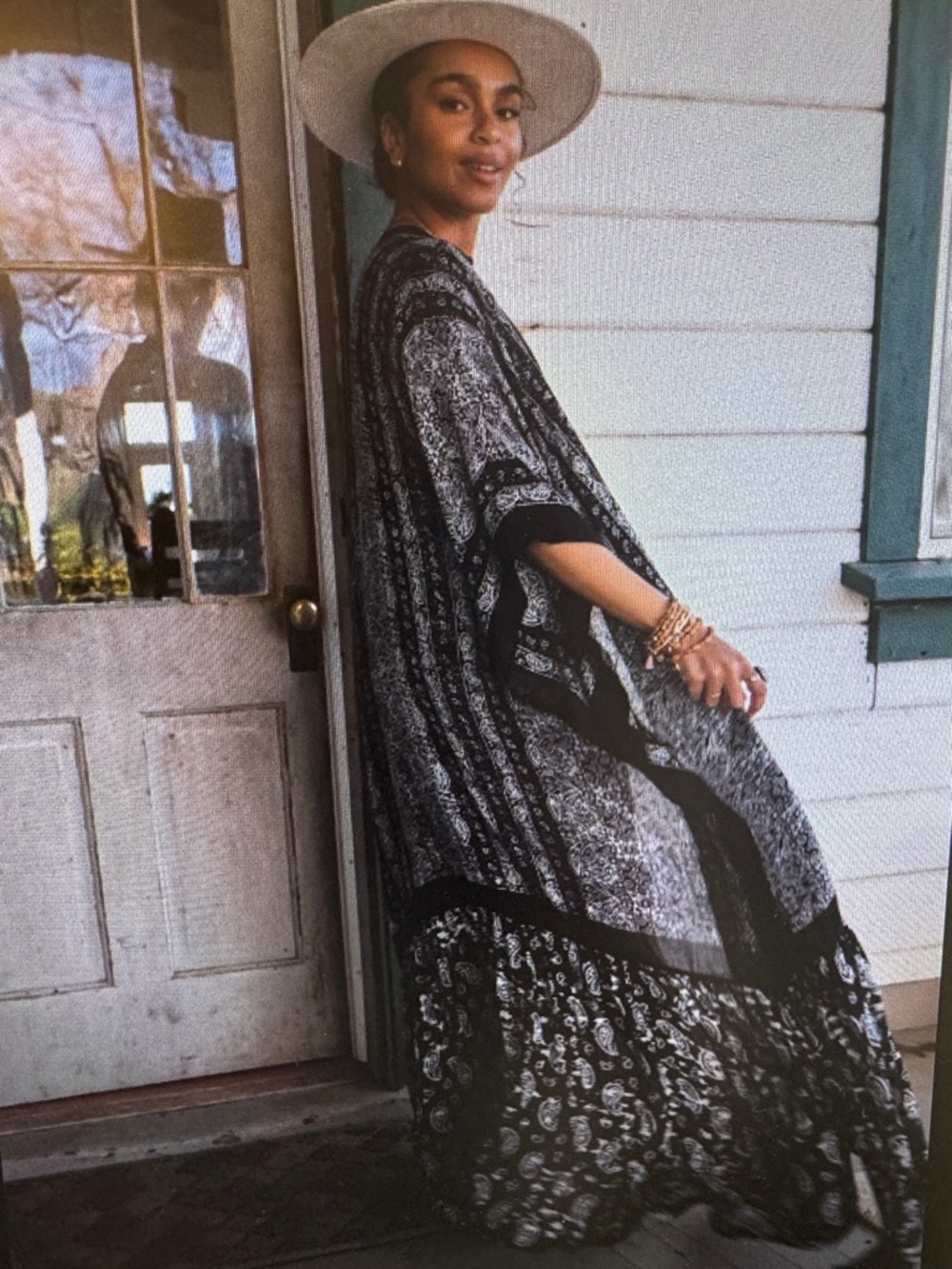 Three Bird Nest Black & White Paisley Kimono Duster one size - Picture 4 of 16